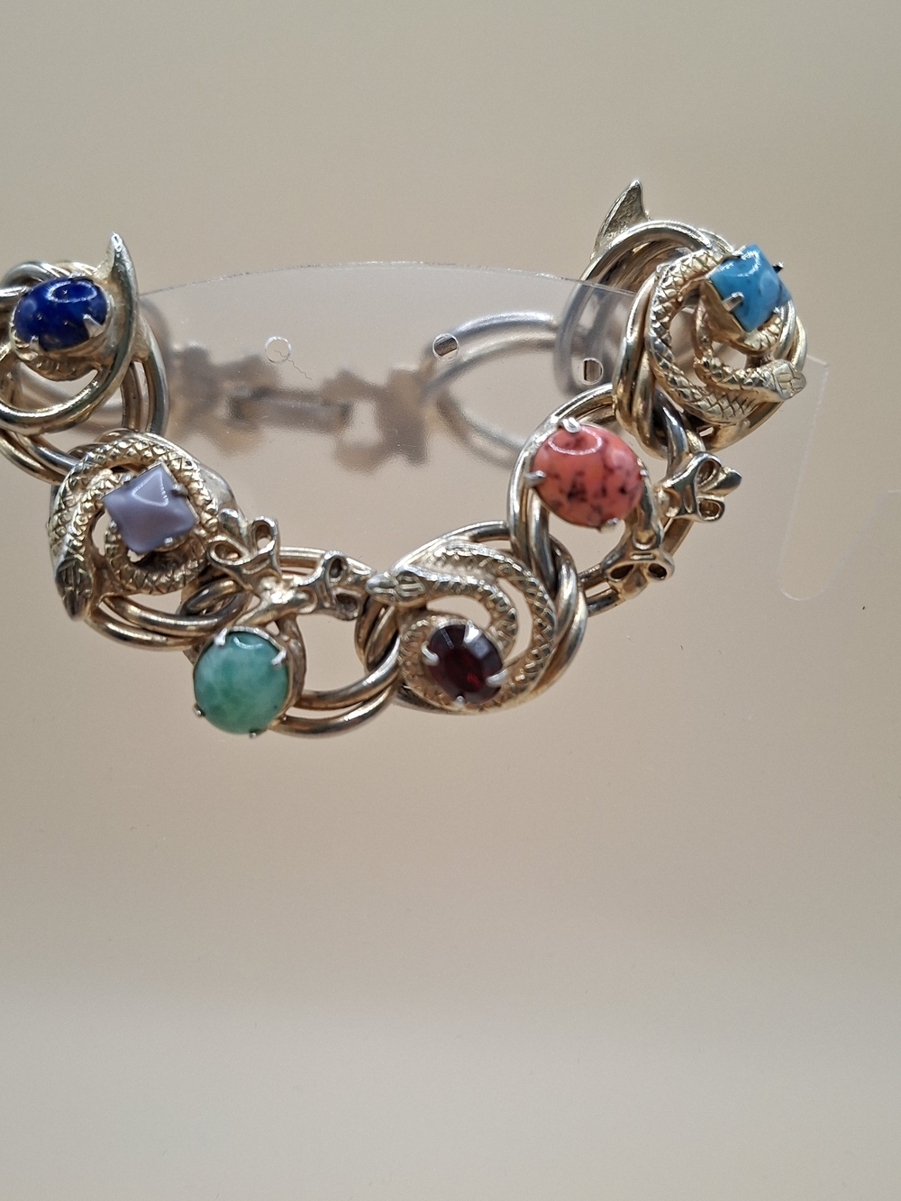 Unmarked Goldette Snake And Gemstone Vintage Bracelet